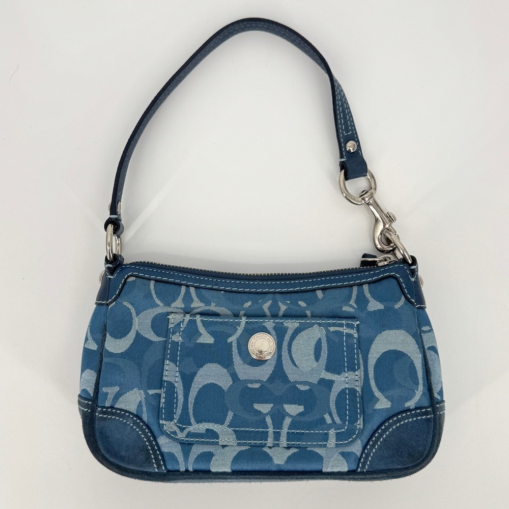Coach Blue Signature Jacquard Demi Pouch Baguette Purse Y2K Aesthetic C05K-2171